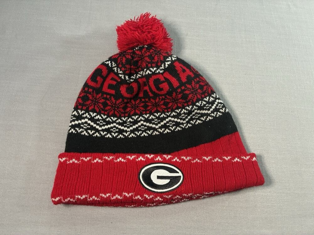 Georgia Bulldogs Knit Beanie Pom Hat Top of the World Red Black NCAA Winter